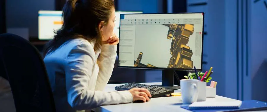 Mechanical drafting professional working on detailed 3D models using CAD software