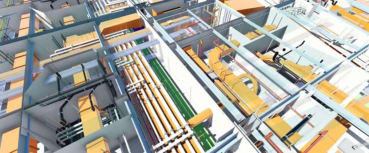 MEP BIM modeling services showcasing detailed 3D design of piping, ductwork, and mechanical systems