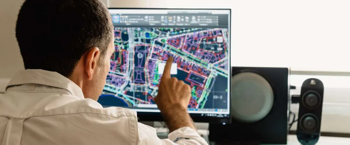 Engineer reviewing BIM models for infrastructure project design and planning on screen